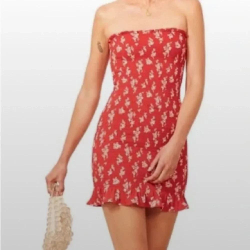 Reformation Red Floral Strapless Dress - Picture 1 of 2